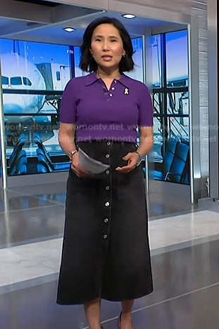 Vicky's purple polo top and black denimskirt on NBC News Daily