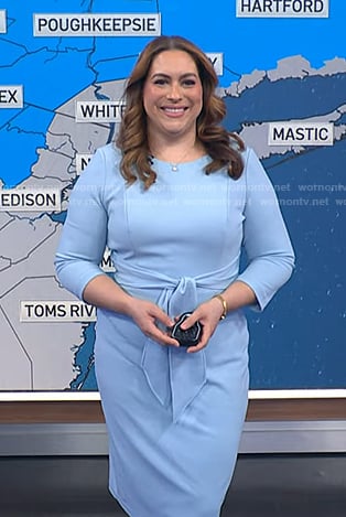 Violeta's light blue tie waist sheath dress on NBC News Daily