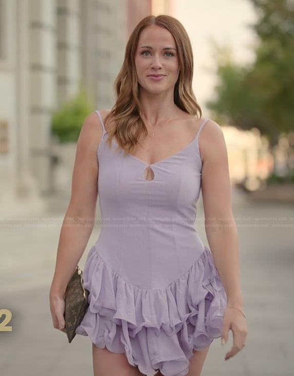 Whitney's lavender ruffle mini dress on The Secret Lives of Mormon Wives