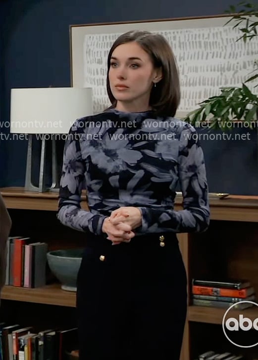Willow's blue floral top on General Hospital