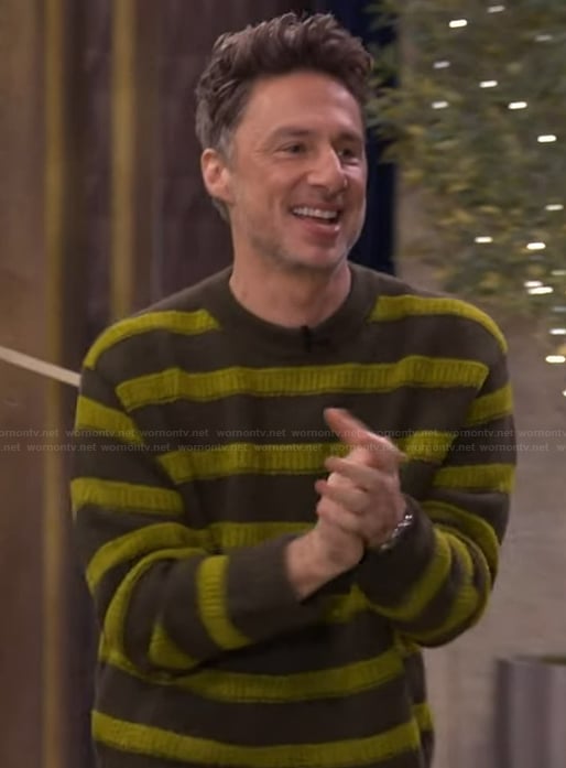 Zach Braff's green striped sweater on Live with Kelly and Mark