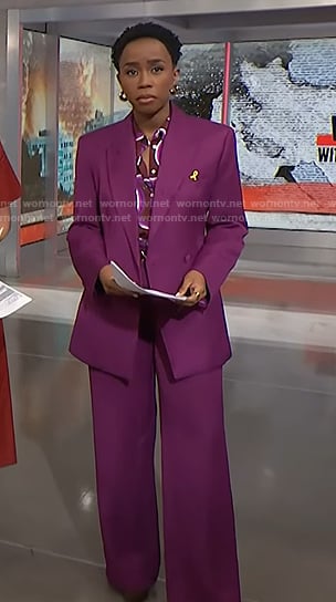 Zinhle's purple print blouse and blazer on NBC News Daily