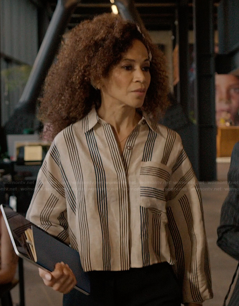Zoe's striped blouse on Imperfect Women