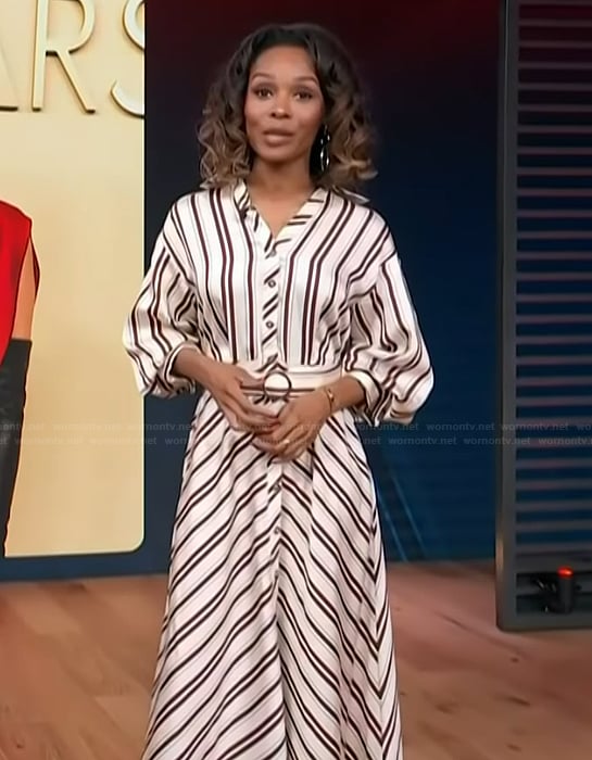 Zuri's striped belted dress on Access Hollywood