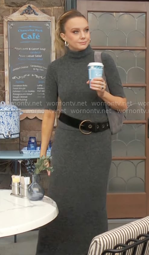 Abby's grey sweater top and skirt set on The Young and the Restless
