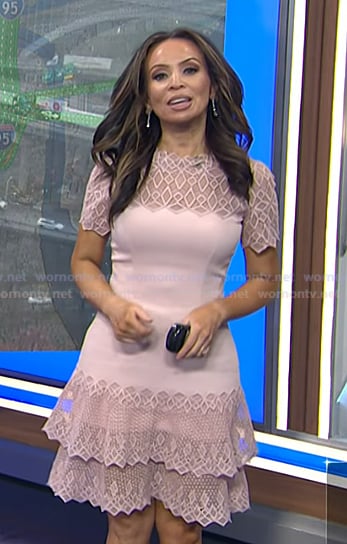 Adelle's pink lace panel mini dress on Today