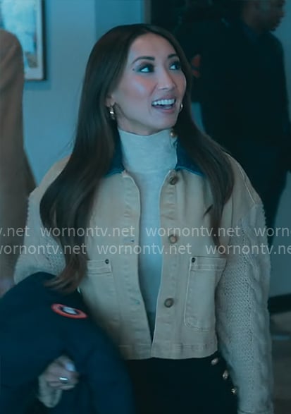 Ali's jacket with knit sleeves on Running Point