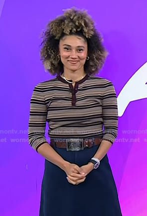Ally's brown striped henley top on Today