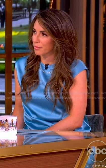 Alyssa's blue satin top and pants on The View