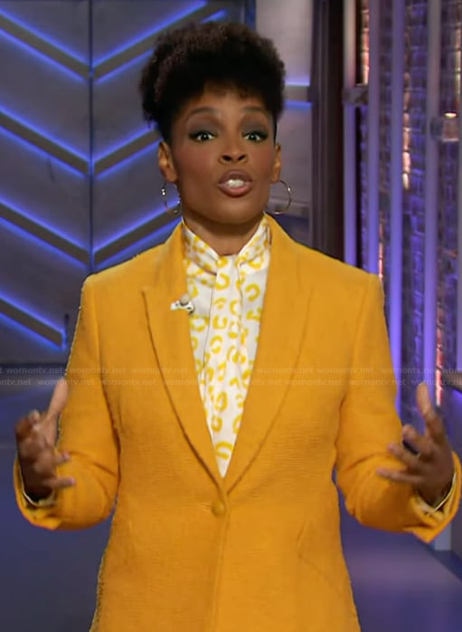 Amber Ruffin's yellow textured blazer on The Kelly Clarkson Show