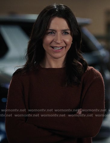 Amelia's brown crewneck sweater on Greys Anatomy