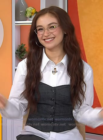 Anna Cathcart's grey plaid strapless top and pants on Today