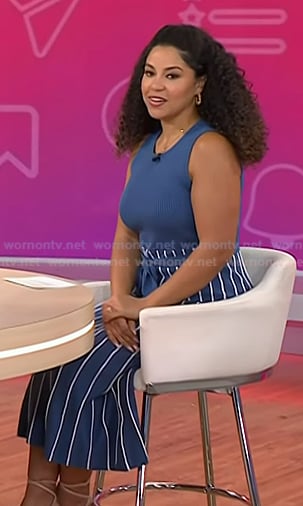 Arianna's blue sleeveles pleated dress on Today