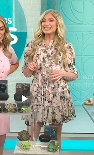 Ashley Bellman's cream printed mini dress on CBS Mornings