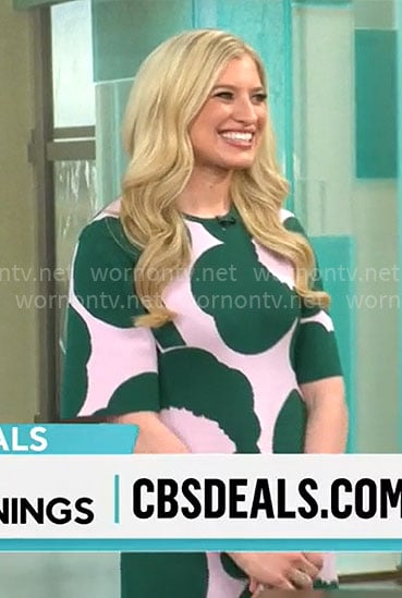 Ashley Bellman's green and pink printed dress on CBS Mornings