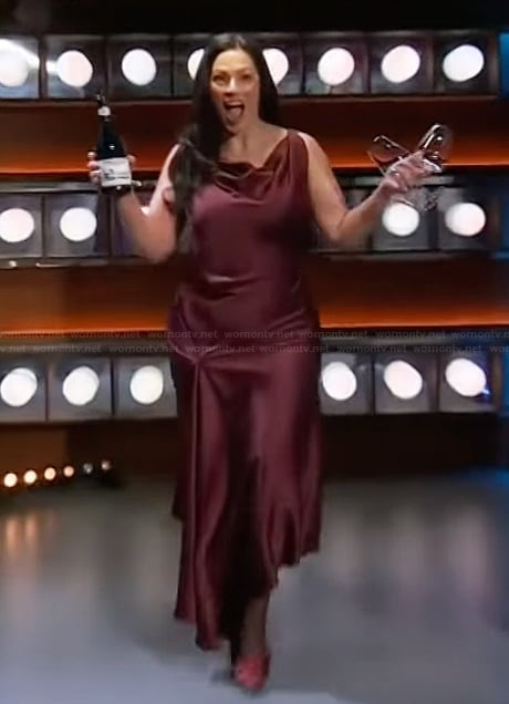 Ashley Graham's burgundy ruched dress on The Kelly Clarkson Show