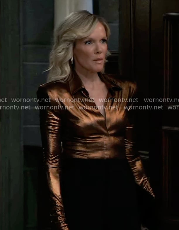 Ava's metallic gold shirt on General Hospital