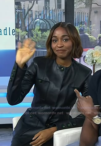 Ayo Edebiri's black leather jacket and pants on Today