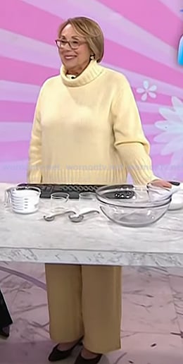 Babs Costello's yellow turtleneck sweater and satin pants on Today