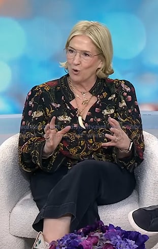 Brené Brown's black floral print blouse on Today