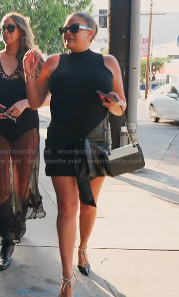 Brittany's black leather tie skirt on The Valley