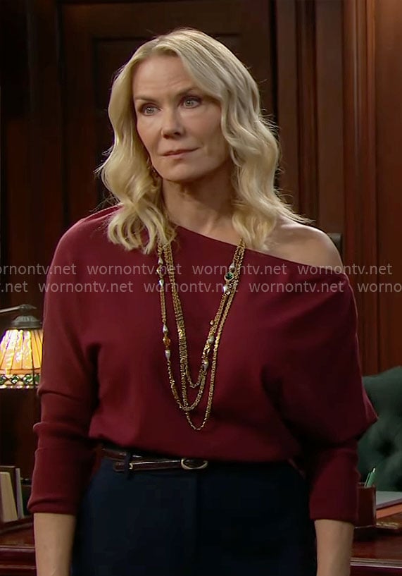Brooke's red asymmetric sweater on The Bold and the Beautiful