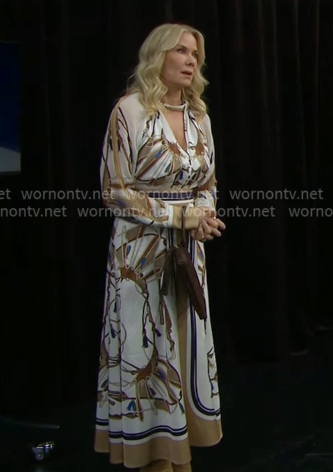 Brooke's white printed midi shirtdress on The Bold and the Beautiful