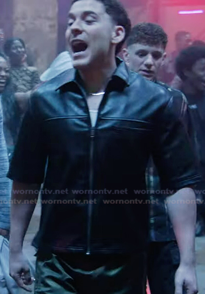 Caleb's black leather jacket on Abbott Elementary