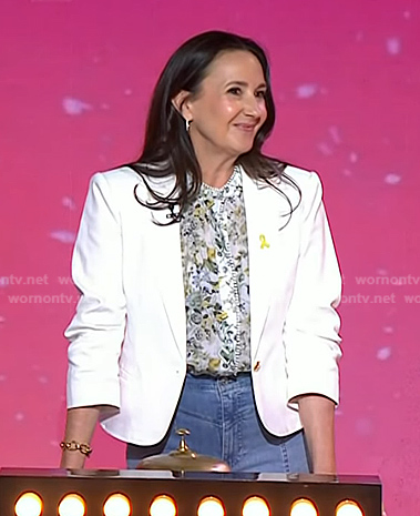 Christina Geist's floral top and white ruched sleeve blazer on Today