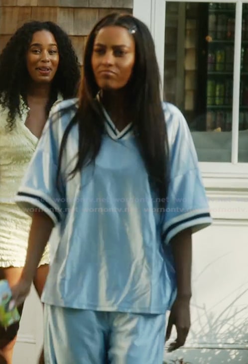 Ciara's blue varsity stripe top on Summer House