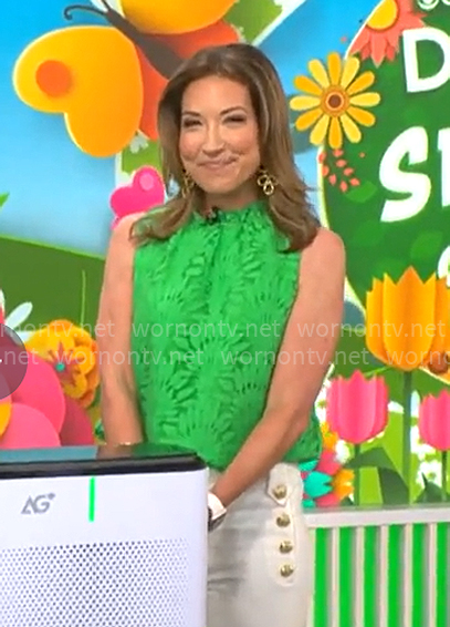 Courtney Cason's green floral lace top on CBS Mornings