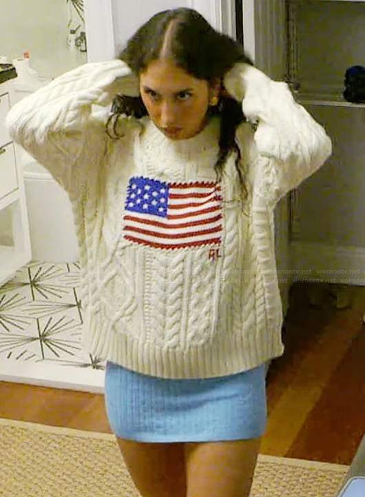 Dara's cableknit American flag embroidered sweater on Summer House