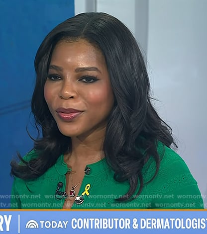 Dr. Michelle Henry's green knit button front dress on Today