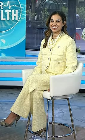 Dr. Rekha Kumar's yellow tweed jacket and pants on Today