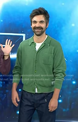 Drew Tarver's green knit cardigan on Today