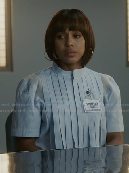 Eleanor's light blue pleated top on Imperfect Women