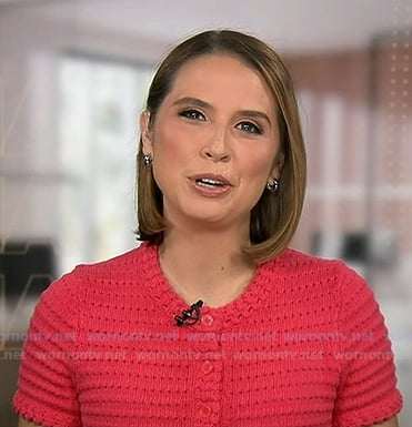 Elizabeth's pink crochet cardigan top on Good Morning America