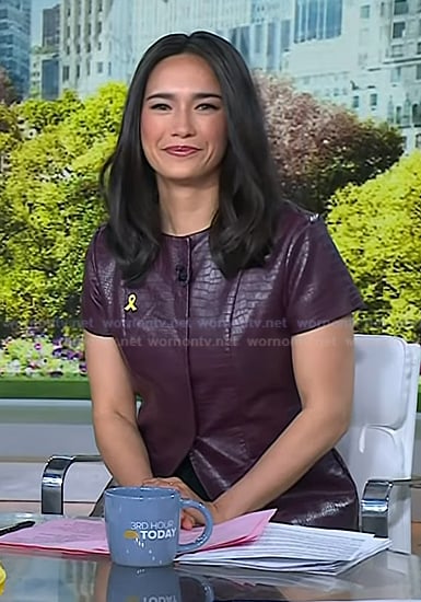Emilie's burgundy crocodile top on Today