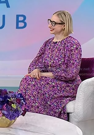 Emma Straub's purple floral long sleeve dress on Today