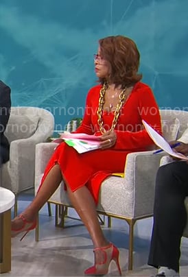 Gayle King's red long sleeve dress on CBS Mornings