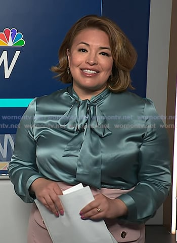 Gilma's blue tie neck satin blouse on NBC News Daily