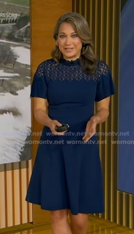 Ginger's navy lace panel dress on Good Morning America