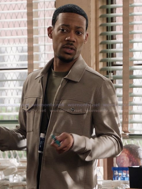 Gregory's khaki jacket on Abbott Elementary