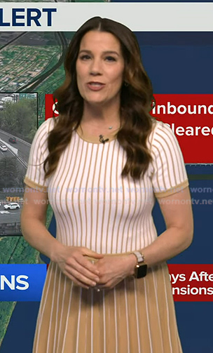 Heather's beige stripe dress on Good Morning America