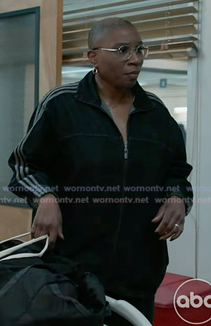 Hen's black striped denim zip jacket on 9-1-1