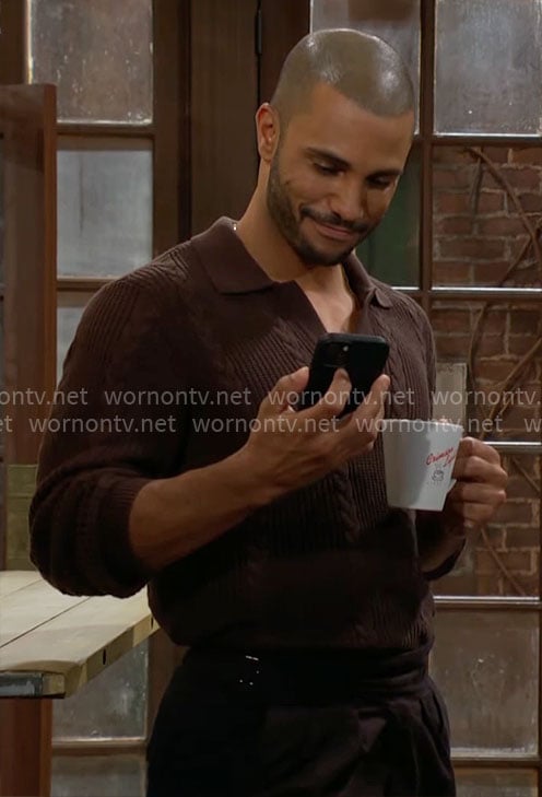 Holden's brown cable knit sweater on The Young and the Restless