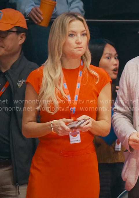 Isla's red cap-sleeve belted drses on Running Point