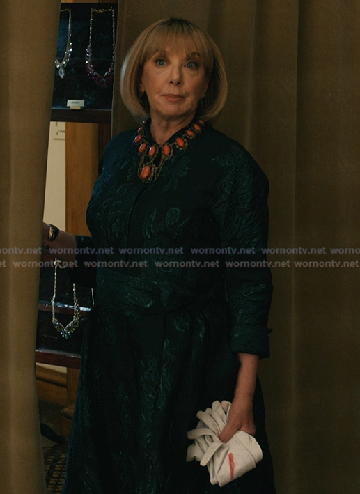 Izzy's teal floral shirtdress on Elsbeth