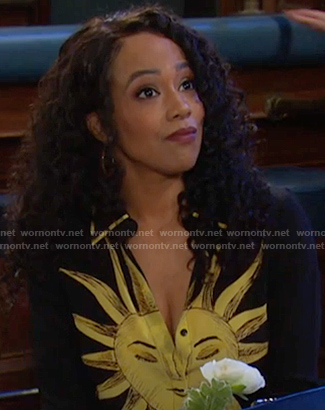 Jada's black sun print shirt on Days of our Lives