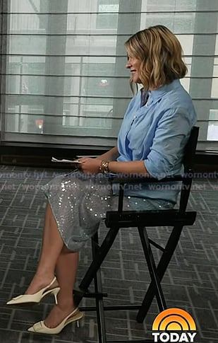 Jenna's blue shirt and sequin skirt on Today
